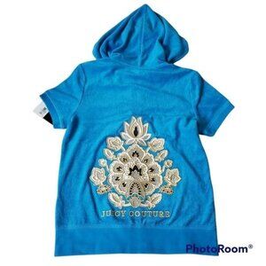 Juicy Couture womens Jacket short sleeve blue Logo Terry Floral pockets sz small